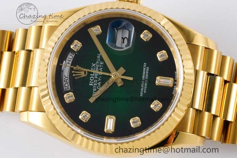Day Date 36 YG RAF Best Edition Green Black Diamonds Dial on YG Bracelet A ZeroBulk 2017