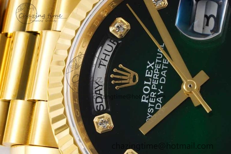 Day Date 36 YG RAF Best Edition Green Black Diamonds Dial on YG Bracelet A ZeroBulk 2017
