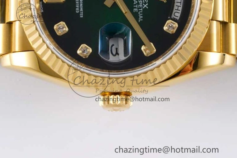 Day Date 36 YG RAF Best Edition Green Black Diamonds Dial on YG Bracelet A ZeroBulk 2017