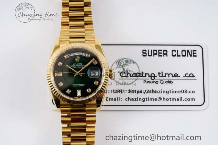 Day Date 36 YG RAF Best Edition Green Black Diamonds Dial on YG Bracelet A ZeroBulk 2017