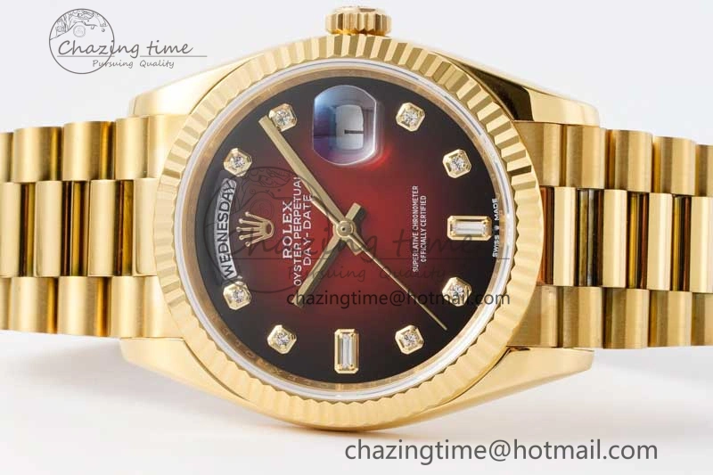 Contemporary Day Date 36 YG RAF Best Edition Red Black Diamonds on YG Bracelet A 2022