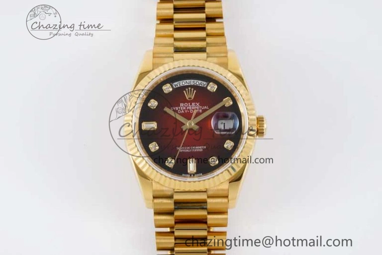 Contemporary Day Date 36 YG RAF Best Edition Red Black Diamonds on YG Bracelet A 2022