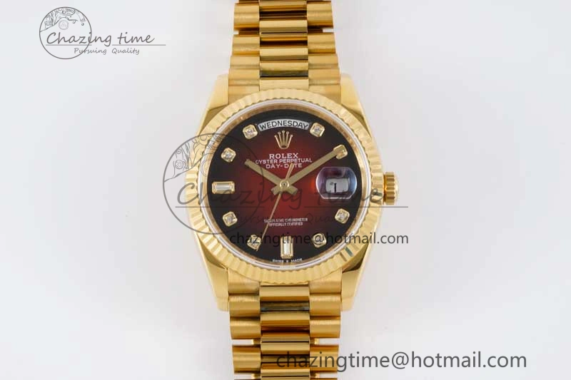 Contemporary Day Date 36 YG RAF Best Edition Red Black Diamonds on YG Bracelet A 2022