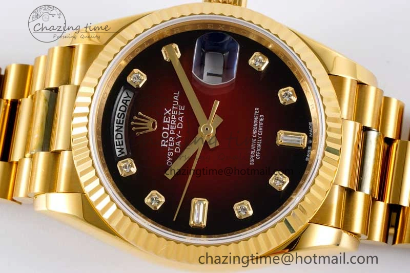 Contemporary Day Date 36 YG RAF Best Edition Red Black Diamonds on YG Bracelet A 2022