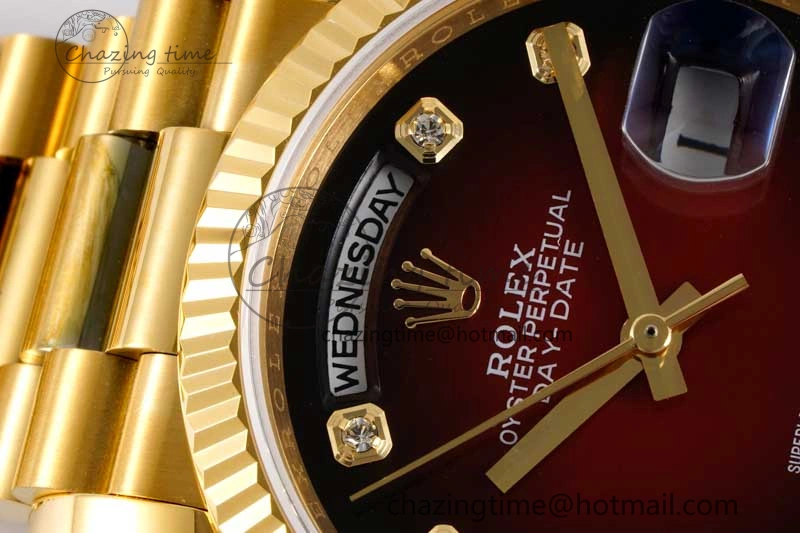 Contemporary Day Date 36 YG RAF Best Edition Red Black Diamonds on YG Bracelet A 2022