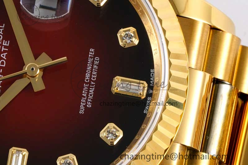Contemporary Day Date 36 YG RAF Best Edition Red Black Diamonds on YG Bracelet A 2022