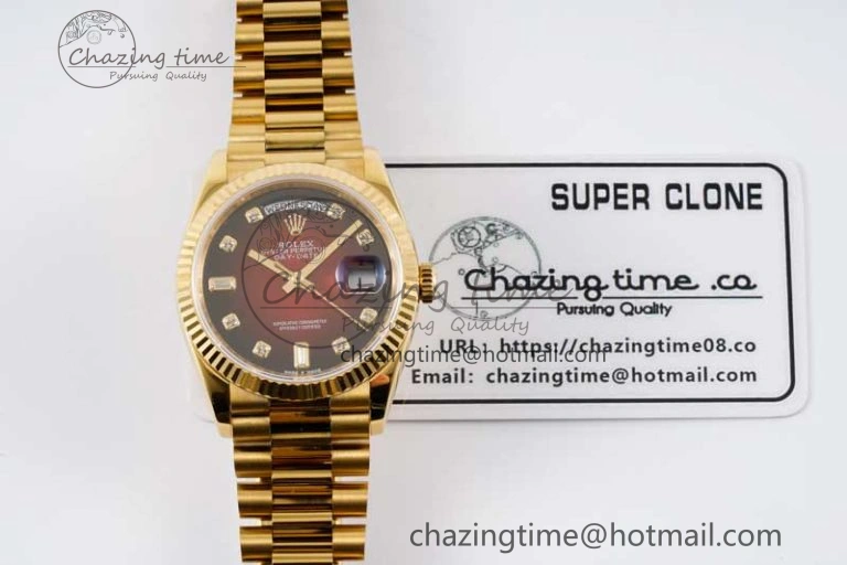 Contemporary Day Date 36 YG RAF Best Edition Red Black Diamonds on YG Bracelet A 2022