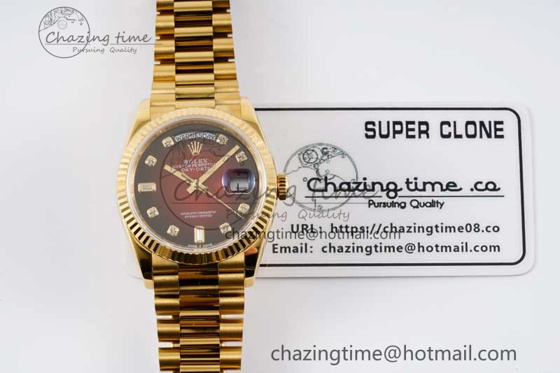 Contemporary Day Date 36 YG RAF Best Edition Red Black Diamonds on YG Bracelet A 2022