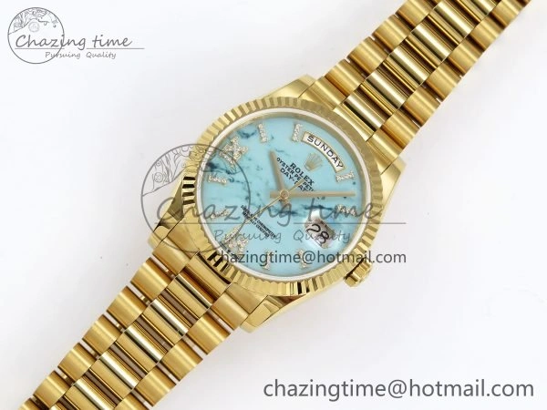 EasyMatch Day Date 36 YG TWSF Best Edition Blue Roman Diamonds Dial on YG Bracelet A 1614