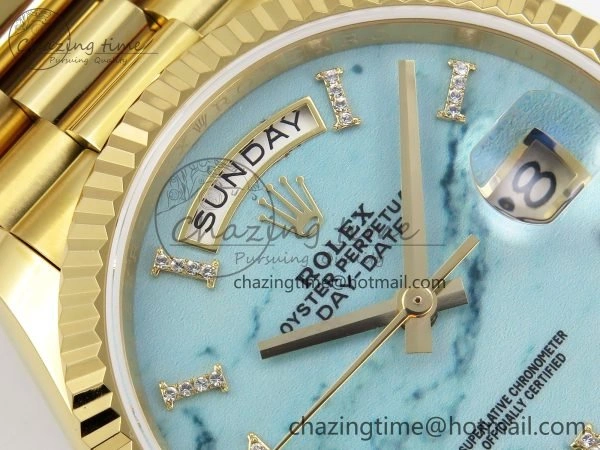 EasyMatch Day Date 36 YG TWSF Best Edition Blue Roman Diamonds Dial on YG Bracelet A 1614