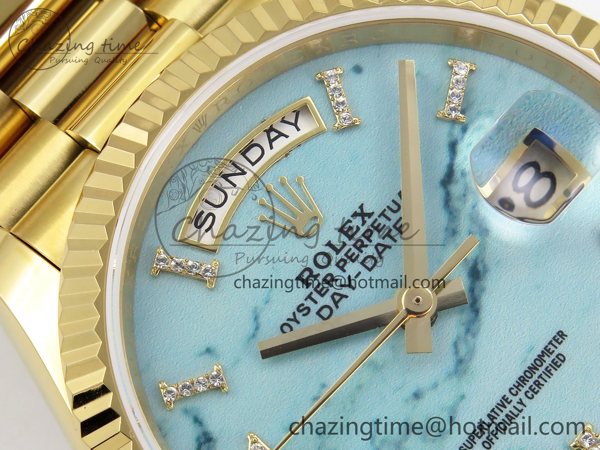 EasyMatch Day Date 36 YG TWSF Best Edition Blue Roman Diamonds Dial on YG Bracelet A 1614
