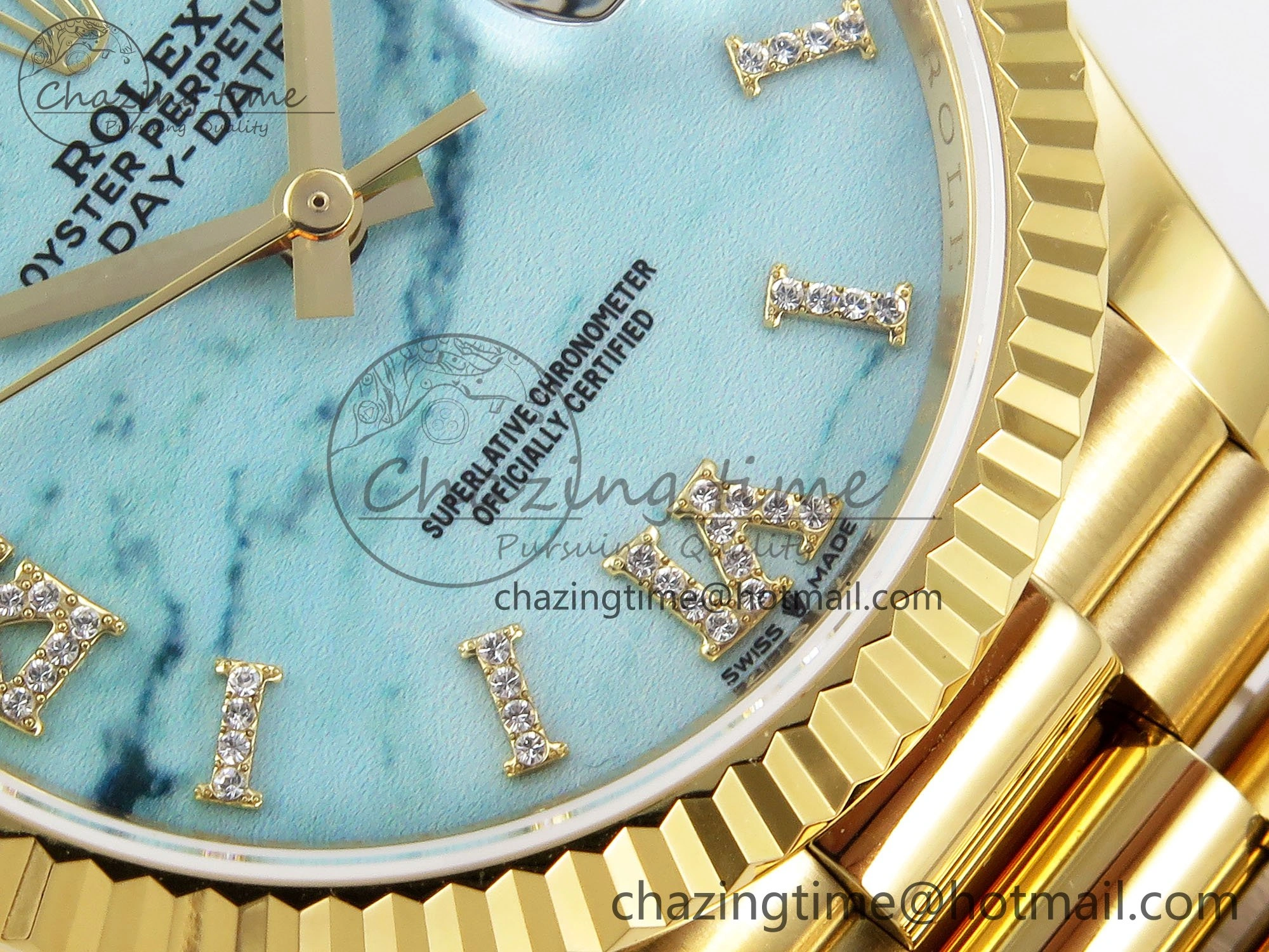 EasyMatch Day Date 36 YG TWSF Best Edition Blue Roman Diamonds Dial on YG Bracelet A 1614
