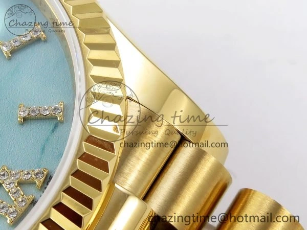 EasyMatch Day Date 36 YG TWSF Best Edition Blue Roman Diamonds Dial on YG Bracelet A 1614
