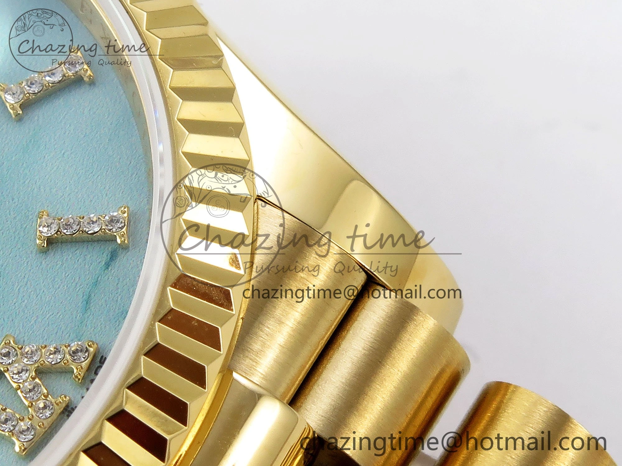 EasyMatch Day Date 36 YG TWSF Best Edition Blue Roman Diamonds Dial on YG Bracelet A 1614