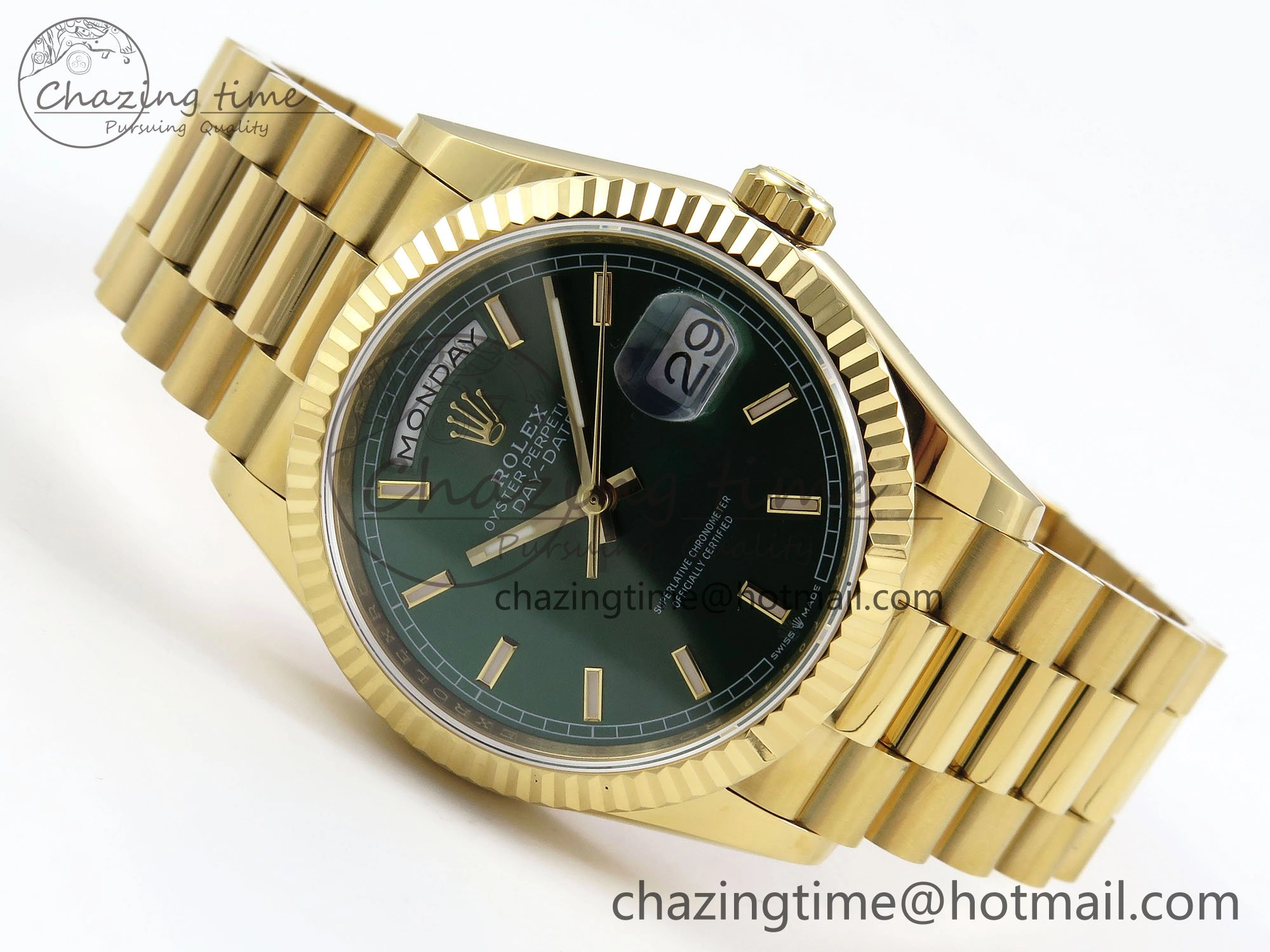 Day Date 36 YG TWSF Best Edition Green Dial on YG Bracelet A Modern 1612