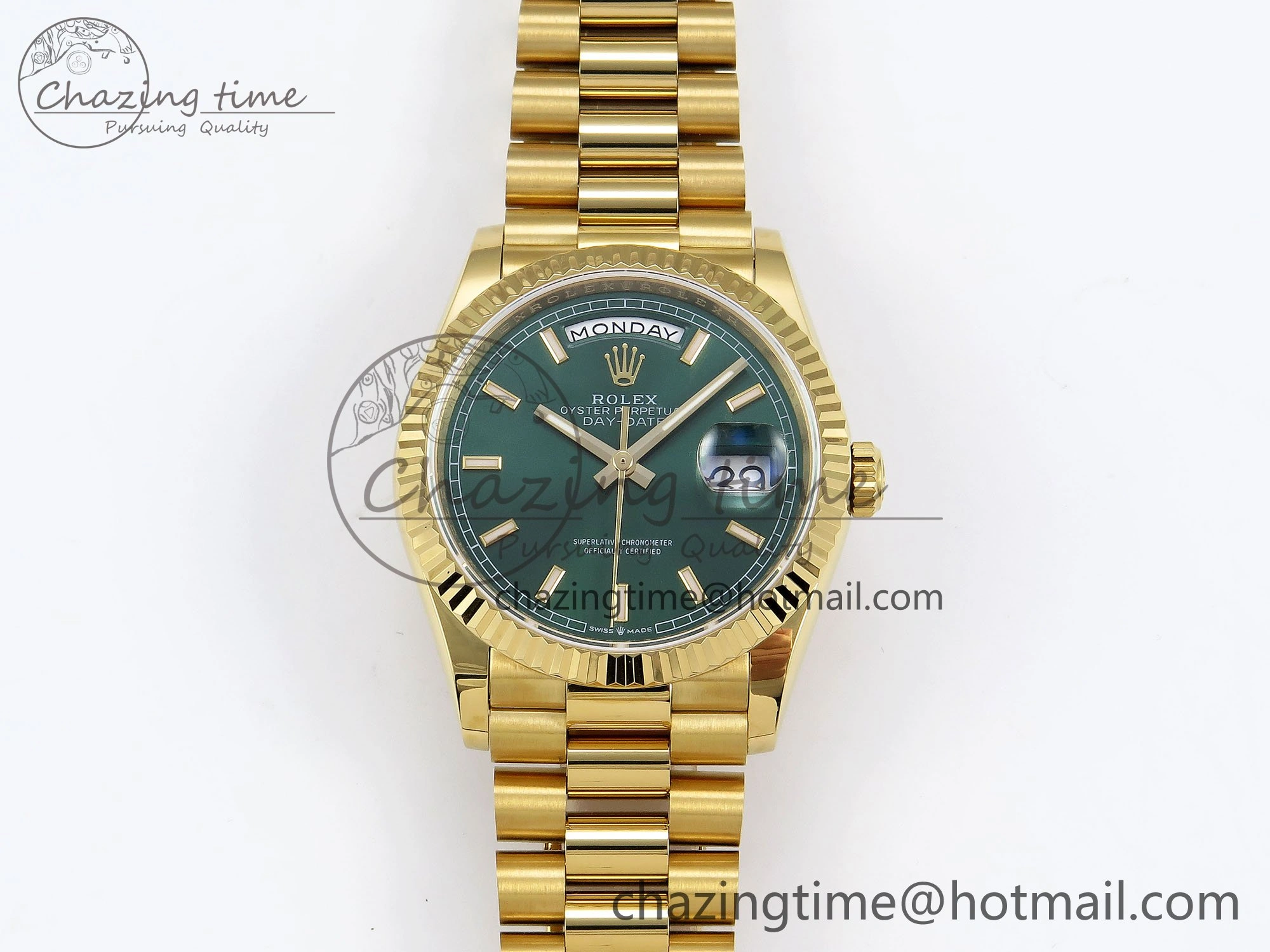 Day Date 36 YG TWSF Best Edition Green Dial on YG Bracelet A Modern 1612