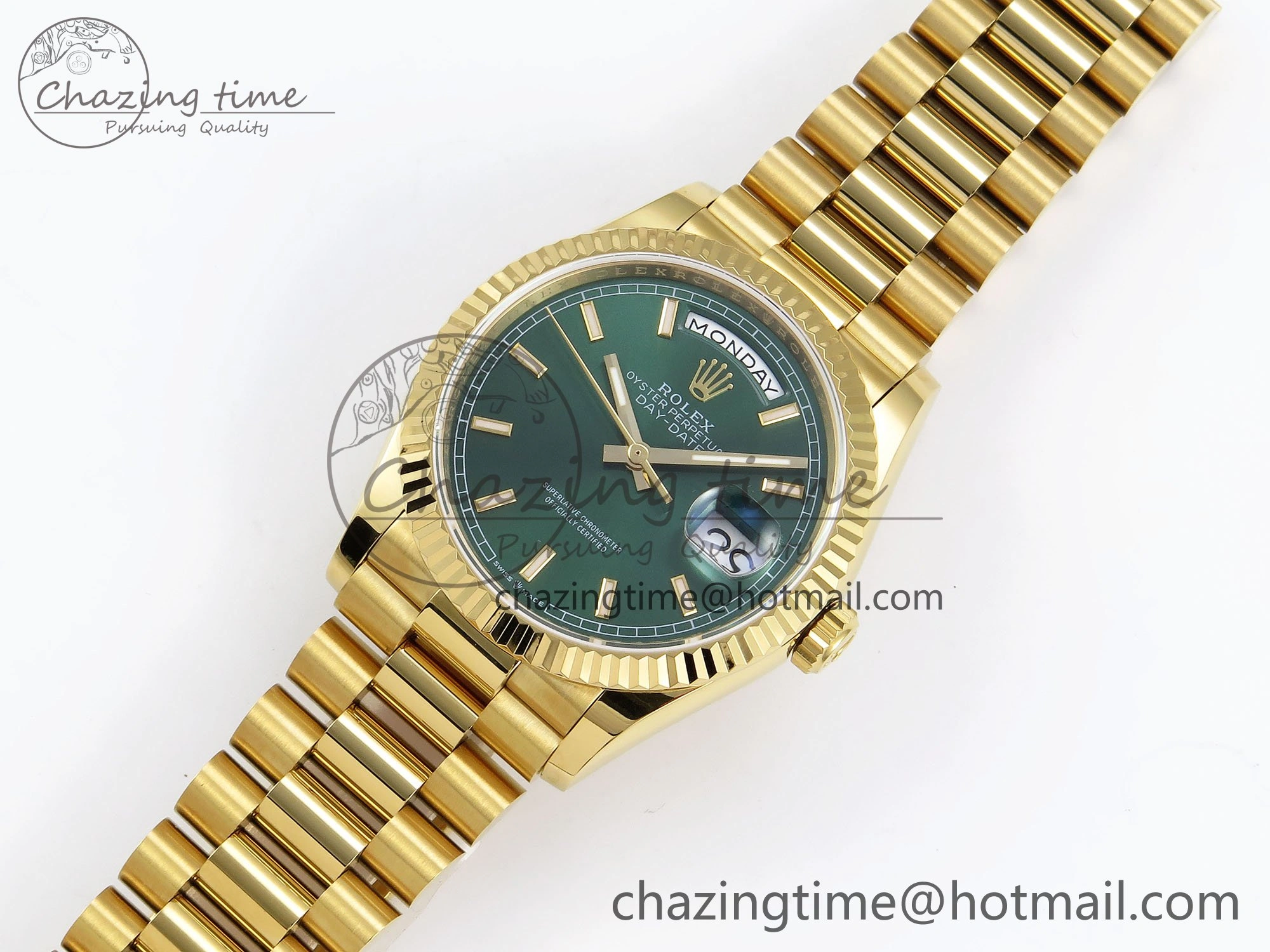 Day Date 36 YG TWSF Best Edition Green Dial on YG Bracelet A Modern 1612