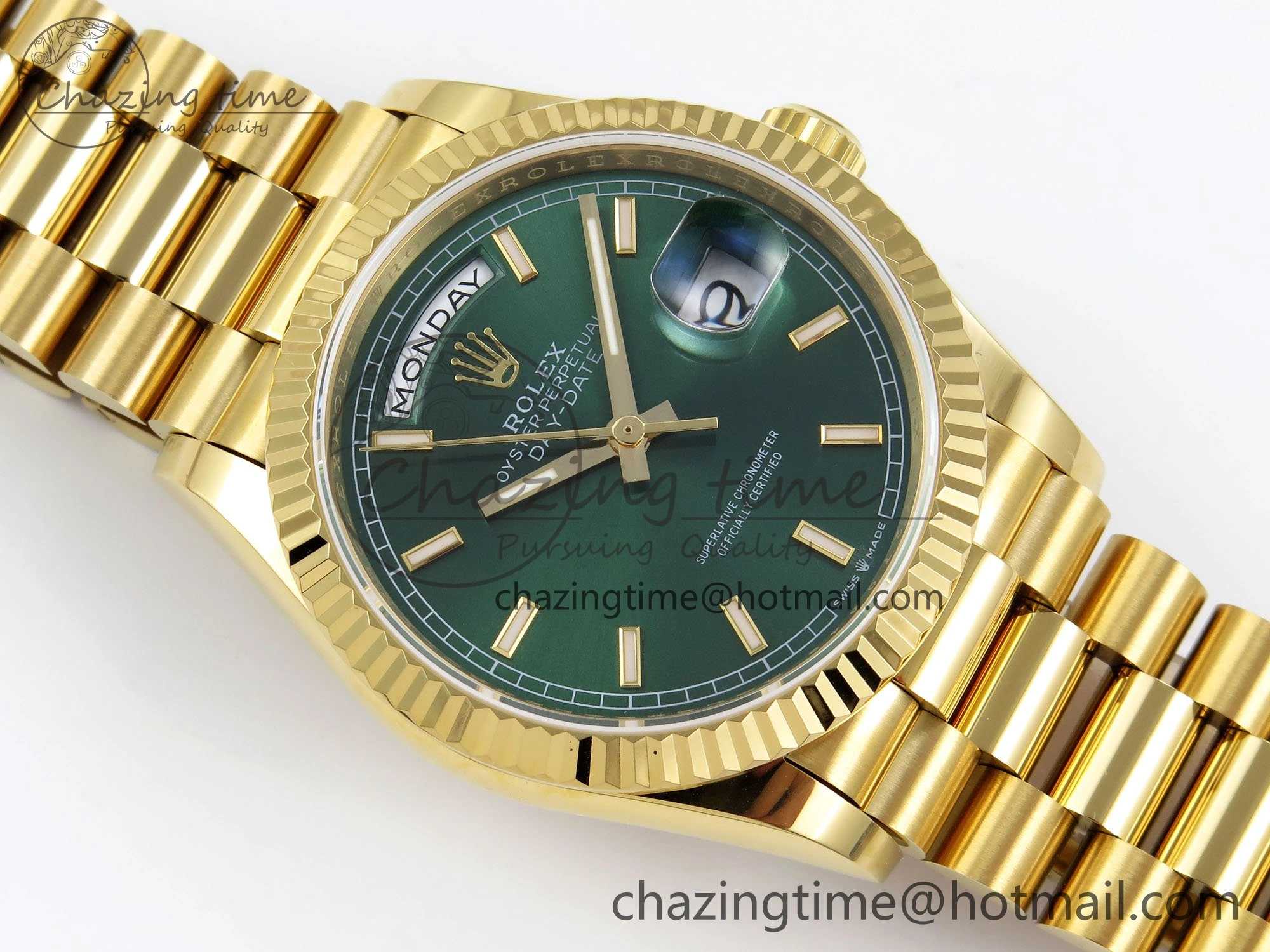 Day Date 36 YG TWSF Best Edition Green Dial on YG Bracelet A Modern 1612