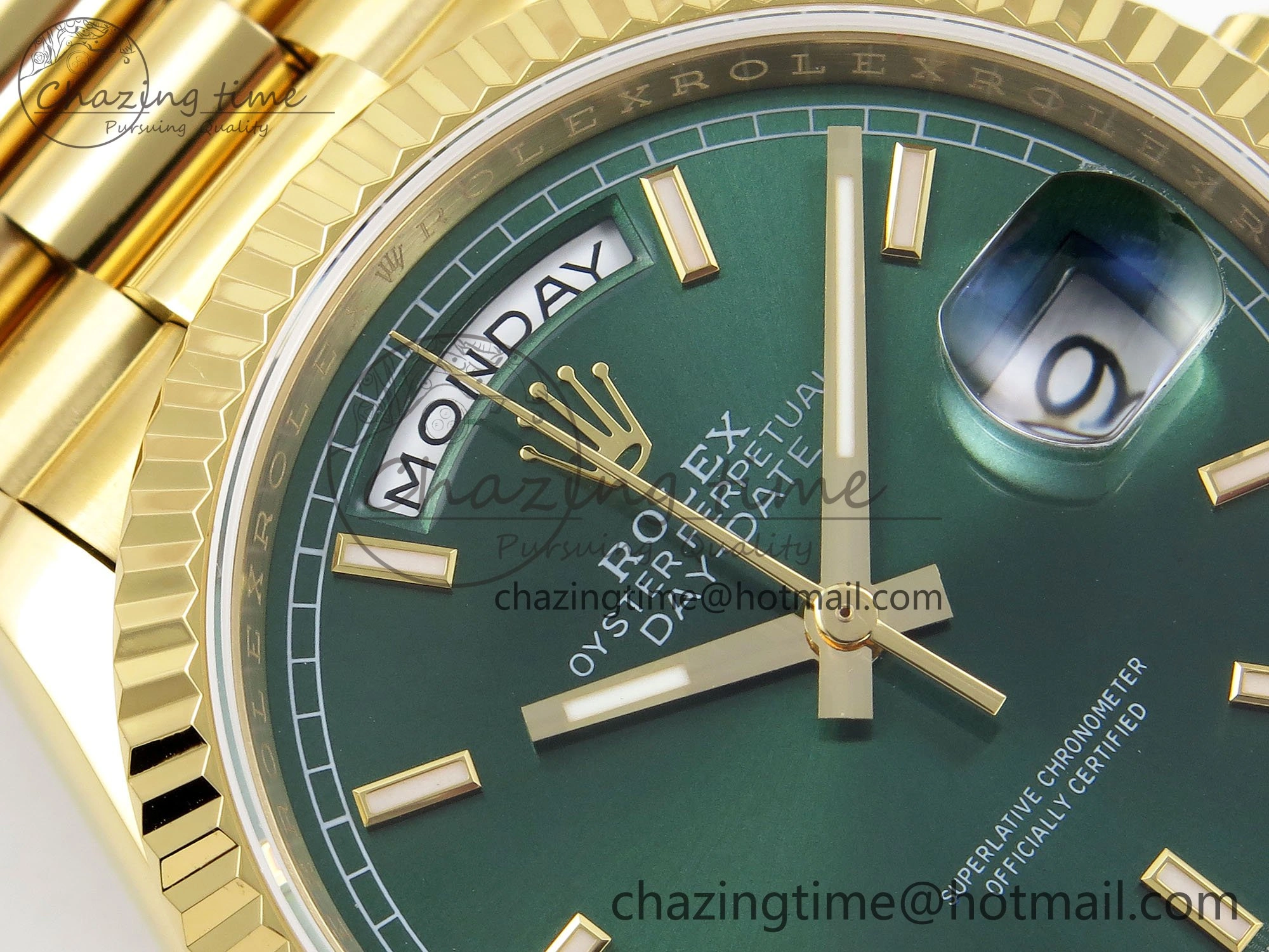 Day Date 36 YG TWSF Best Edition Green Dial on YG Bracelet A Modern 1612