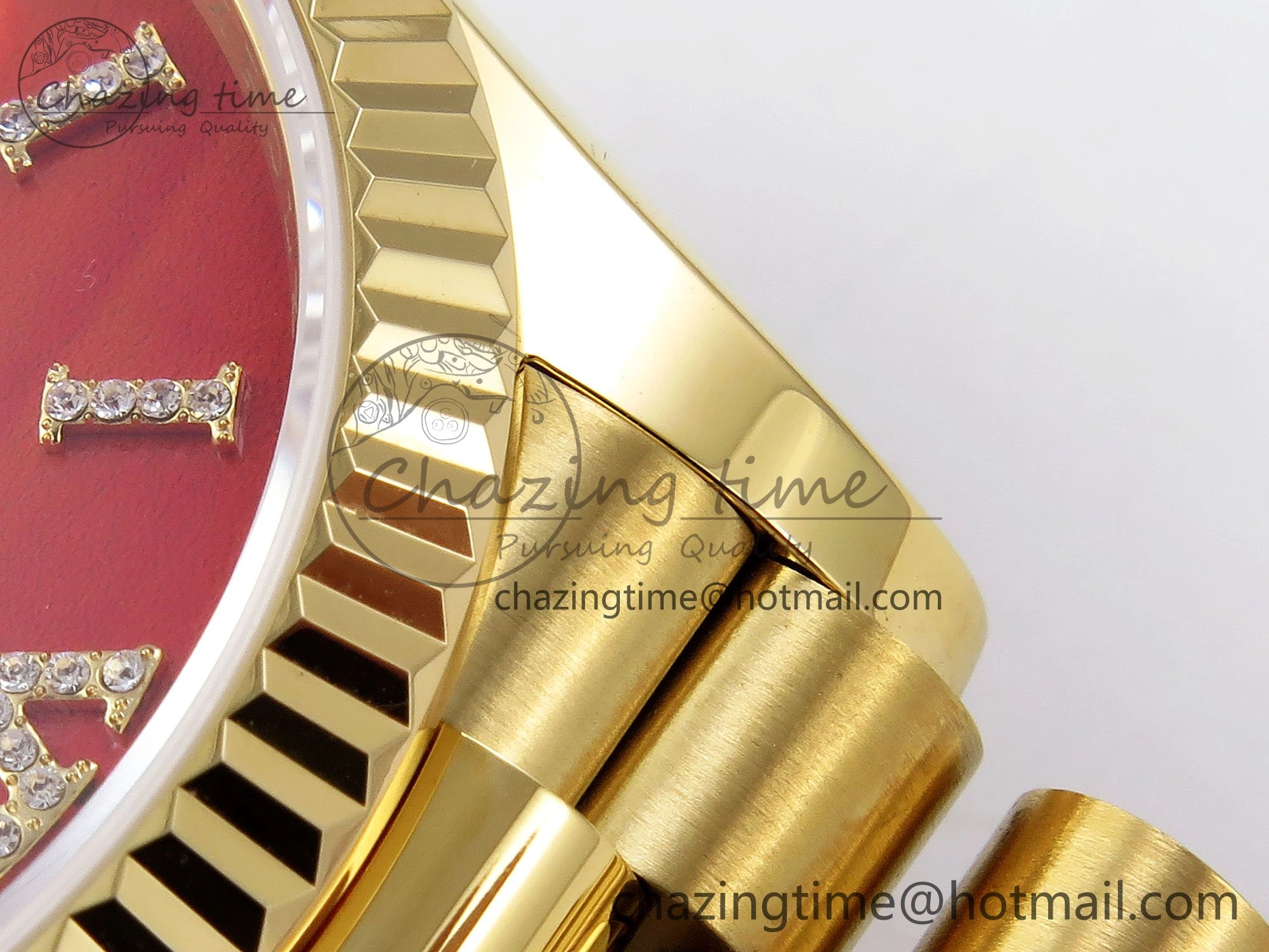 TopPick Day Date 36 YG TWSF Best Edition Orange Red Roman Diamonds Dial on YG Bracelet A 1615