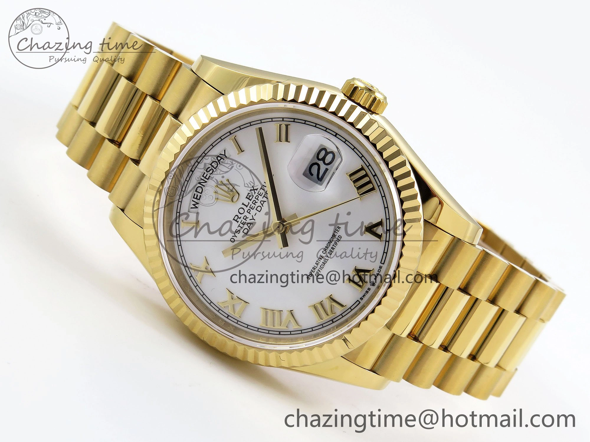 Comfortable Day Date 36 YG TWSF Best Edition White Roman Dial on YG Bracelet A 1613