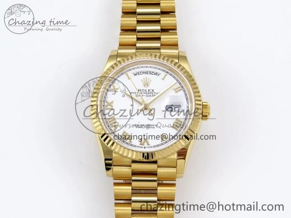 Comfortable Day Date 36 YG TWSF Best Edition White Roman Dial on YG Bracelet A 1613