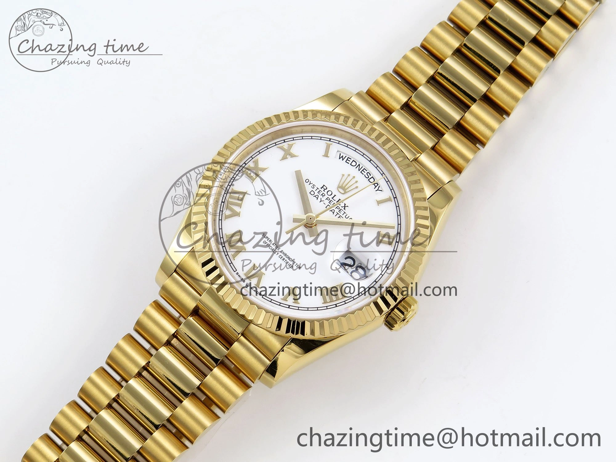 Comfortable Day Date 36 YG TWSF Best Edition White Roman Dial on YG Bracelet A 1613