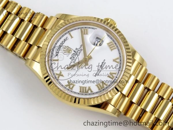 Comfortable Day Date 36 YG TWSF Best Edition White Roman Dial on YG Bracelet A 1613