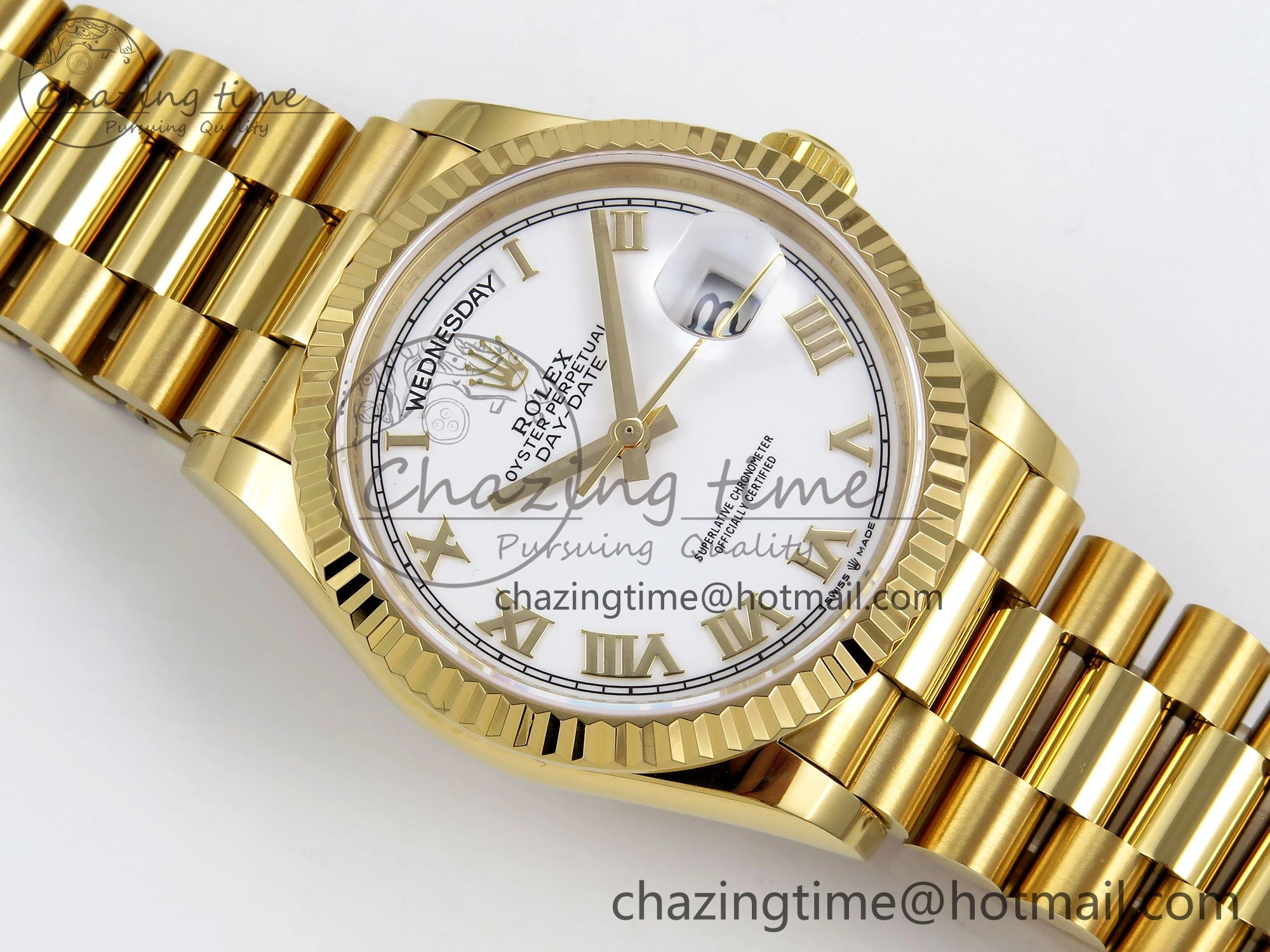 Comfortable Day Date 36 YG TWSF Best Edition White Roman Dial on YG Bracelet A 1613
