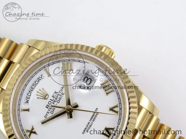 Comfortable Day Date 36 YG TWSF Best Edition White Roman Dial on YG Bracelet A 1613
