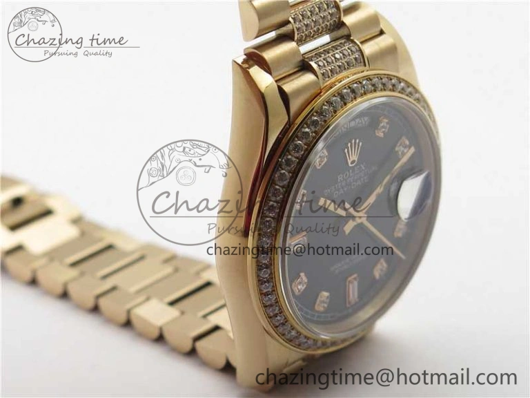 Day-Date 36mm 128235 RG Crystal BP Best Edition Black Crystal Marker Dial on RG President Bracelet A QuickDry 10358