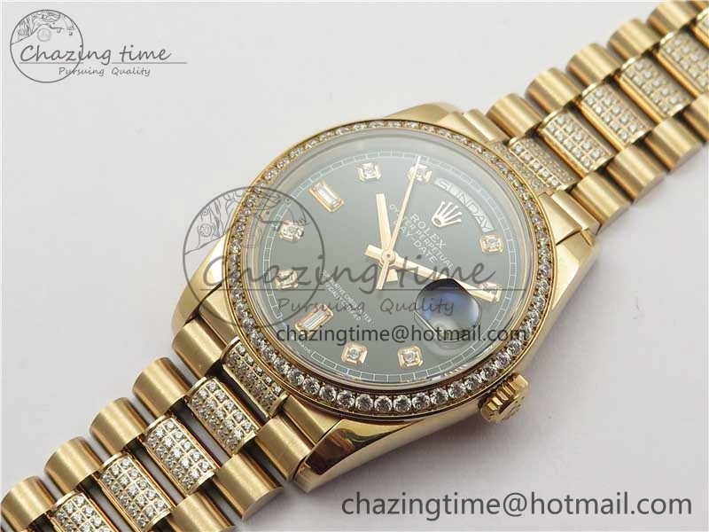 Day-Date 36mm 128235 RG Crystal BP Best Edition Black Crystal Marker Dial on RG President Bracelet A QuickDry 10358