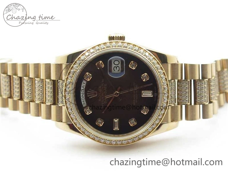 Day-Date 36mm 128235 RG Crystal BP Best Edition Brown Crystal Marker Dial on RG President Bracelet A Stylish 2683