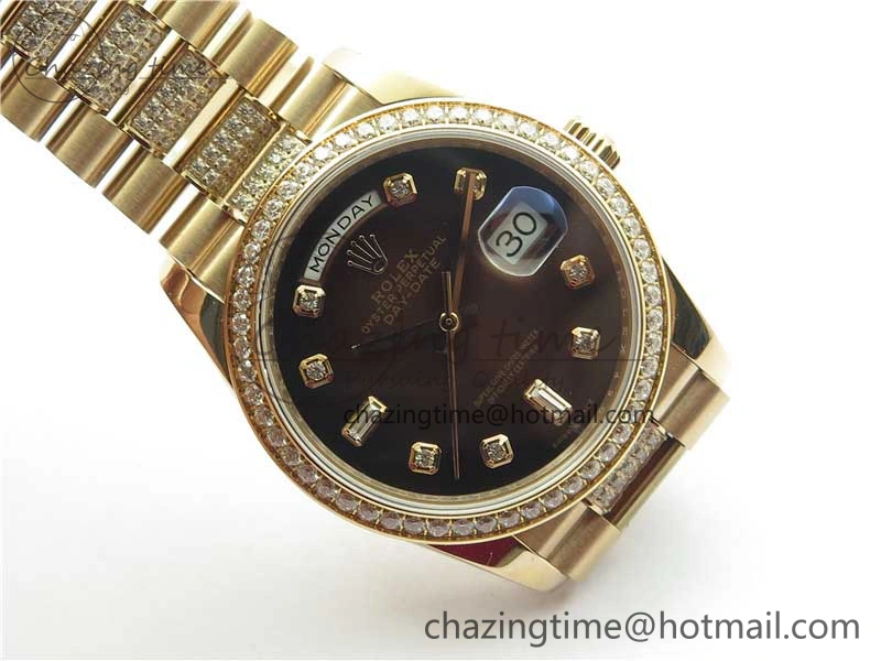 Day-Date 36mm 128235 RG Crystal BP Best Edition Brown Crystal Marker Dial on RG President Bracelet A Stylish 2683