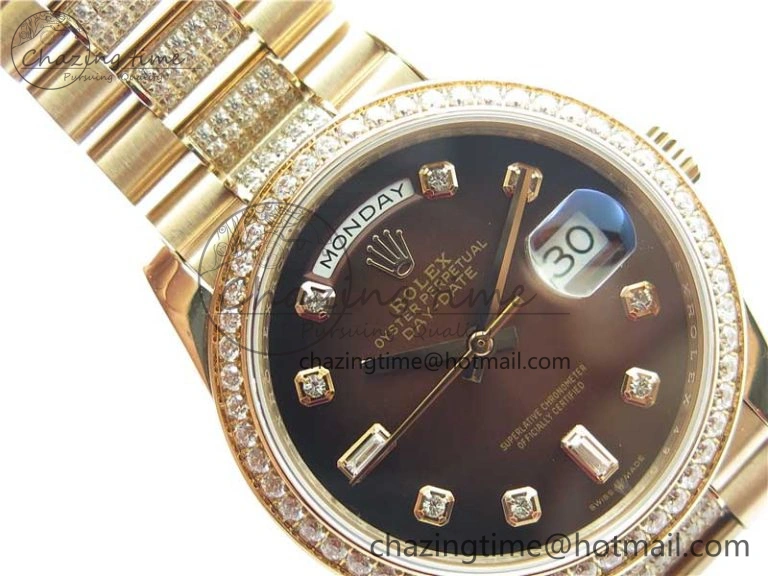 Day-Date 36mm 128235 RG Crystal BP Best Edition Brown Crystal Marker Dial on RG President Bracelet A Stylish 2683