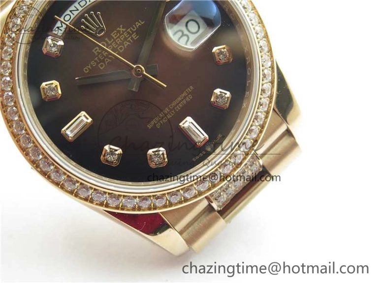 Day-Date 36mm 128235 RG Crystal BP Best Edition Brown Crystal Marker Dial on RG President Bracelet A Stylish 2683