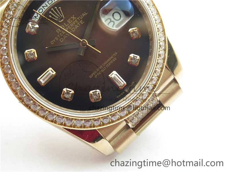 Day-Date 36mm 128235 RG Crystal BP Best Edition Brown Crystal Marker Dial on RG President Bracelet A Stylish 2683