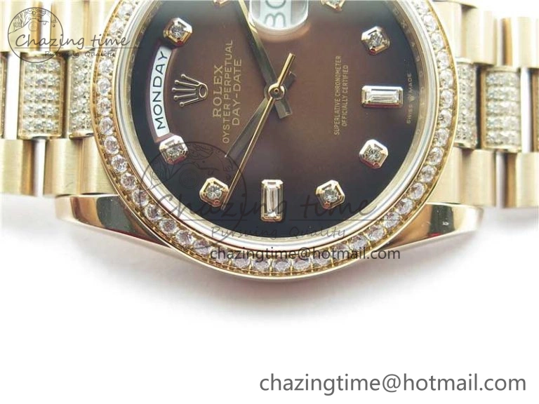Day-Date 36mm 128235 RG Crystal BP Best Edition Brown Crystal Marker Dial on RG President Bracelet A Stylish 2683