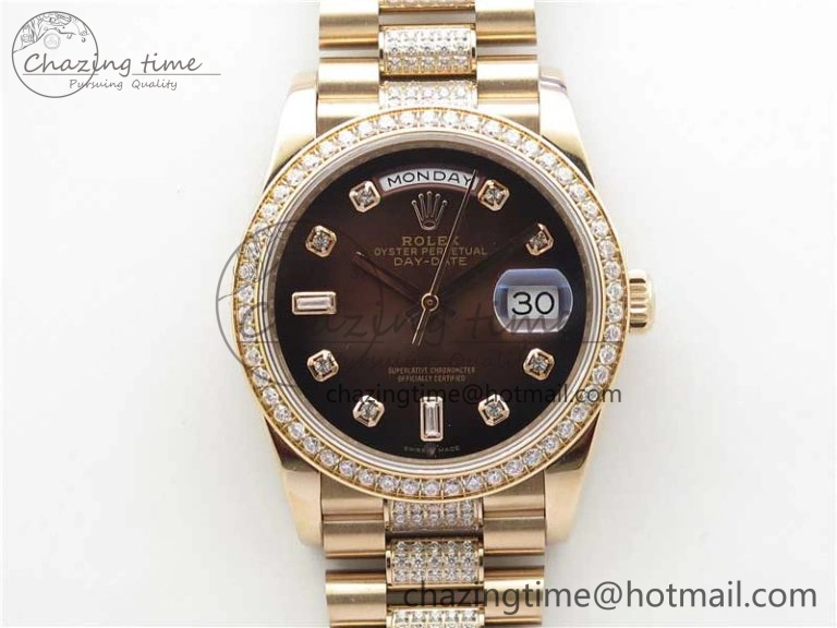 Original Day-Date 36mm 128235 RG Crystal BP Best Edition Brown Crystal Marker Dial on RG President Bracelet A 10354