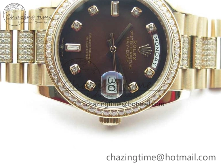 Day-Date 36mm 128235 RG Crystal BP Best Edition Brown Crystal Marker Dial on RG President Bracelet A Stylish 2683