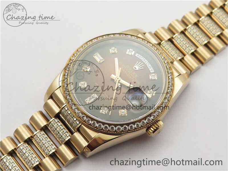 Day-Date 36mm 128235 RG Crystal BP Best Edition Brown Crystal Marker Dial on RG President Bracelet A Stylish 2683