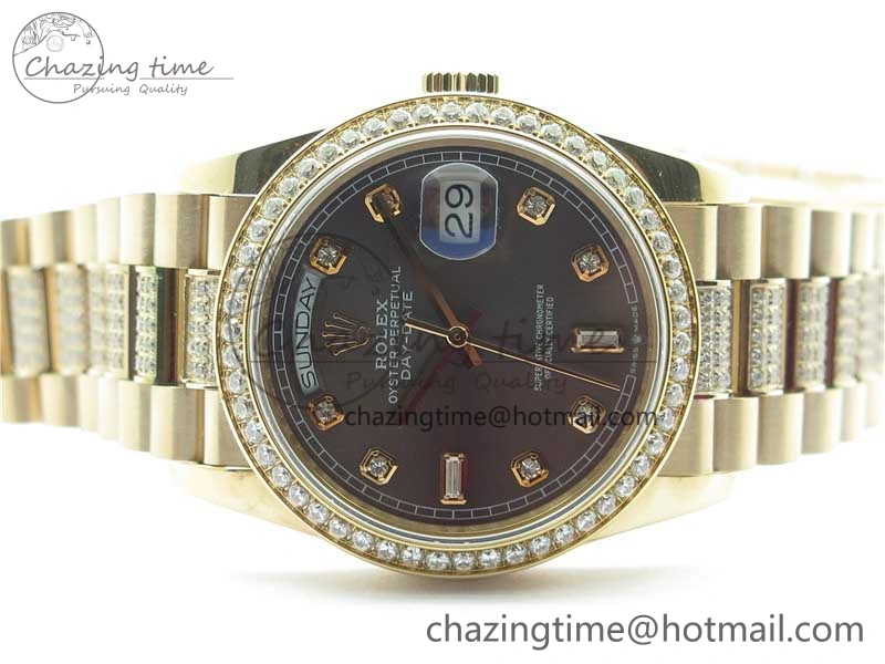 Day-Date 36mm 128235 RG Crystal BP Best Edition Gray Crystal Marker Dial on RG President Bracelet A Elegant 10357