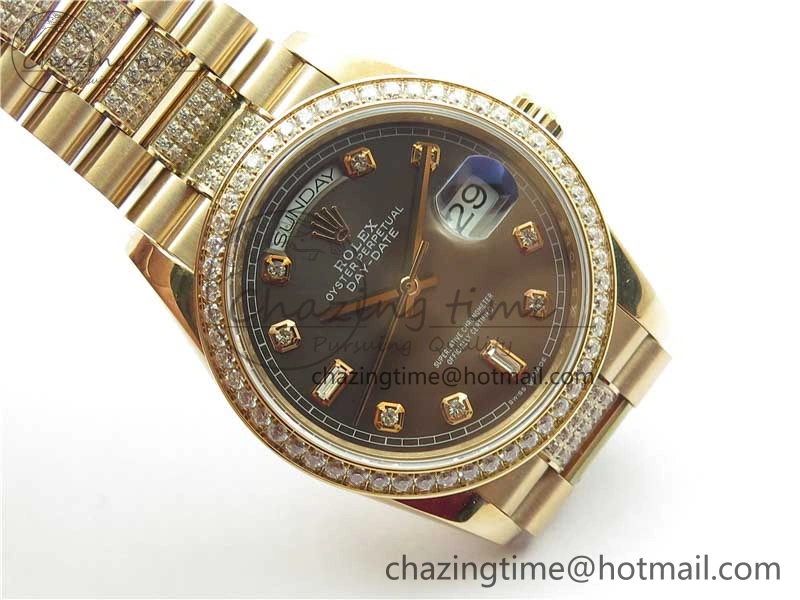 Day-Date 36mm 128235 RG Crystal BP Best Edition Gray Crystal Marker Dial on RG President Bracelet A Elegant 10357