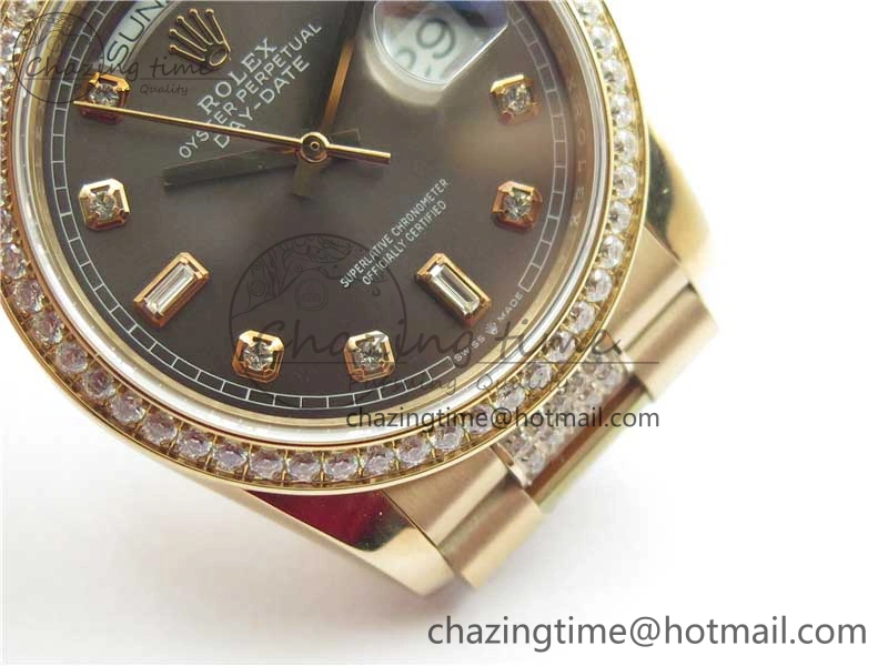 Day-Date 36mm 128235 RG Crystal BP Best Edition Gray Crystal Marker Dial on RG President Bracelet A Elegant 10357