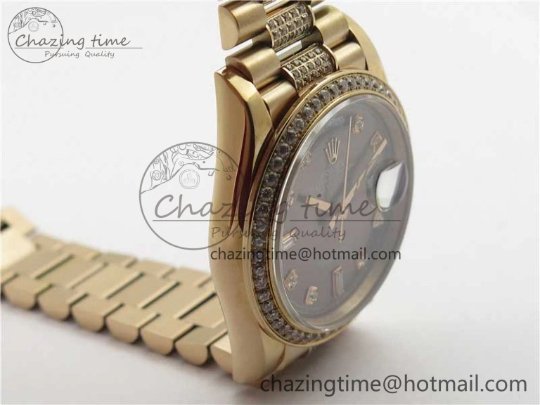 Day-Date 36mm 128235 RG Crystal BP Best Edition Gray Crystal Marker Dial on RG President Bracelet A Elegant 10357
