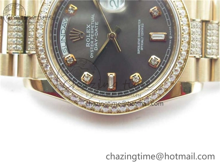 Day-Date 36mm 128235 RG Crystal BP Best Edition Gray Crystal Marker Dial on RG President Bracelet A Elegant 10357