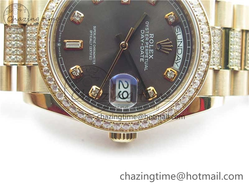 Day-Date 36mm 128235 RG Crystal BP Best Edition Gray Crystal Marker Dial on RG President Bracelet A Elegant 10357