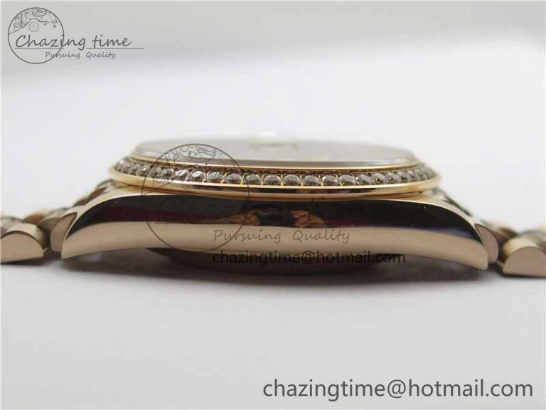 WrinkleFree Day-Date 36mm 128235 RG Crystal BP Best Edition RG Crystal Marker Dial on RG President Bracelet A 10356