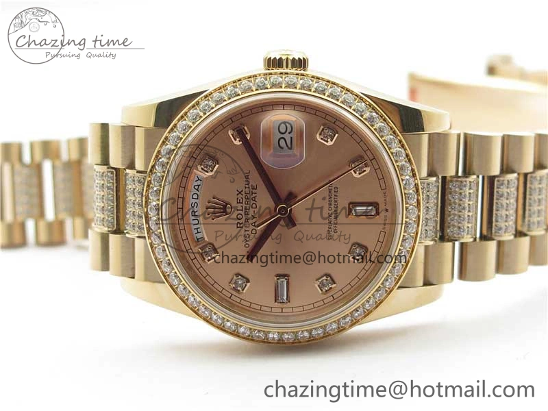 WrinkleFree Day-Date 36mm 128235 RG Crystal BP Best Edition RG Crystal Marker Dial on RG President Bracelet A 10356