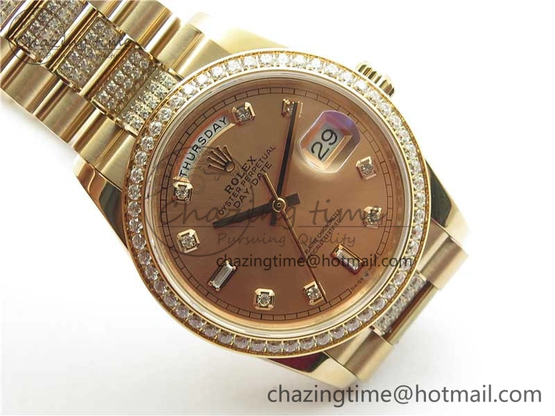 WrinkleFree Day-Date 36mm 128235 RG Crystal BP Best Edition RG Crystal Marker Dial on RG President Bracelet A 10356